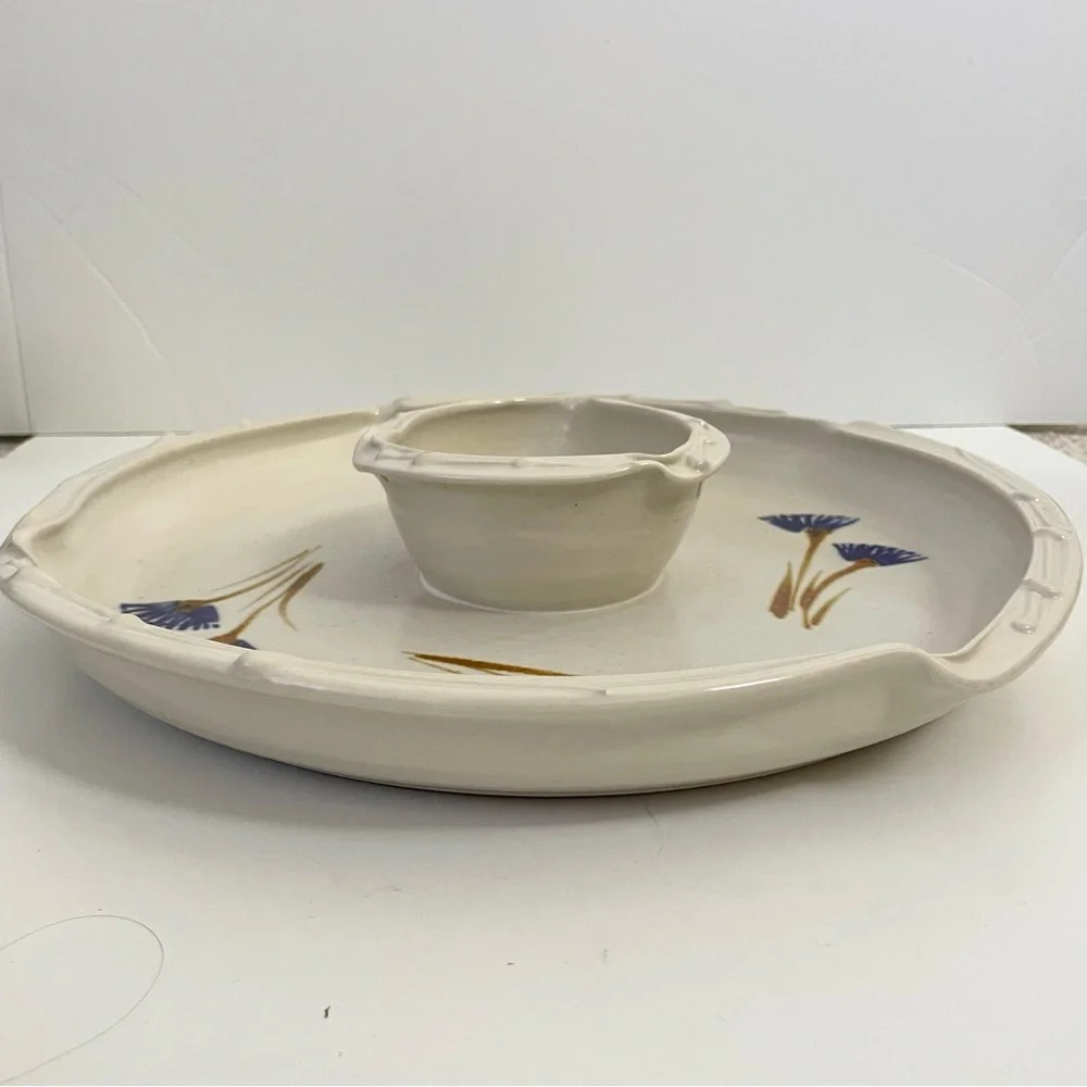 Floral Ceramic Chip and Dip Platter Vegetable Tray Handmade - Picture 9 of 11